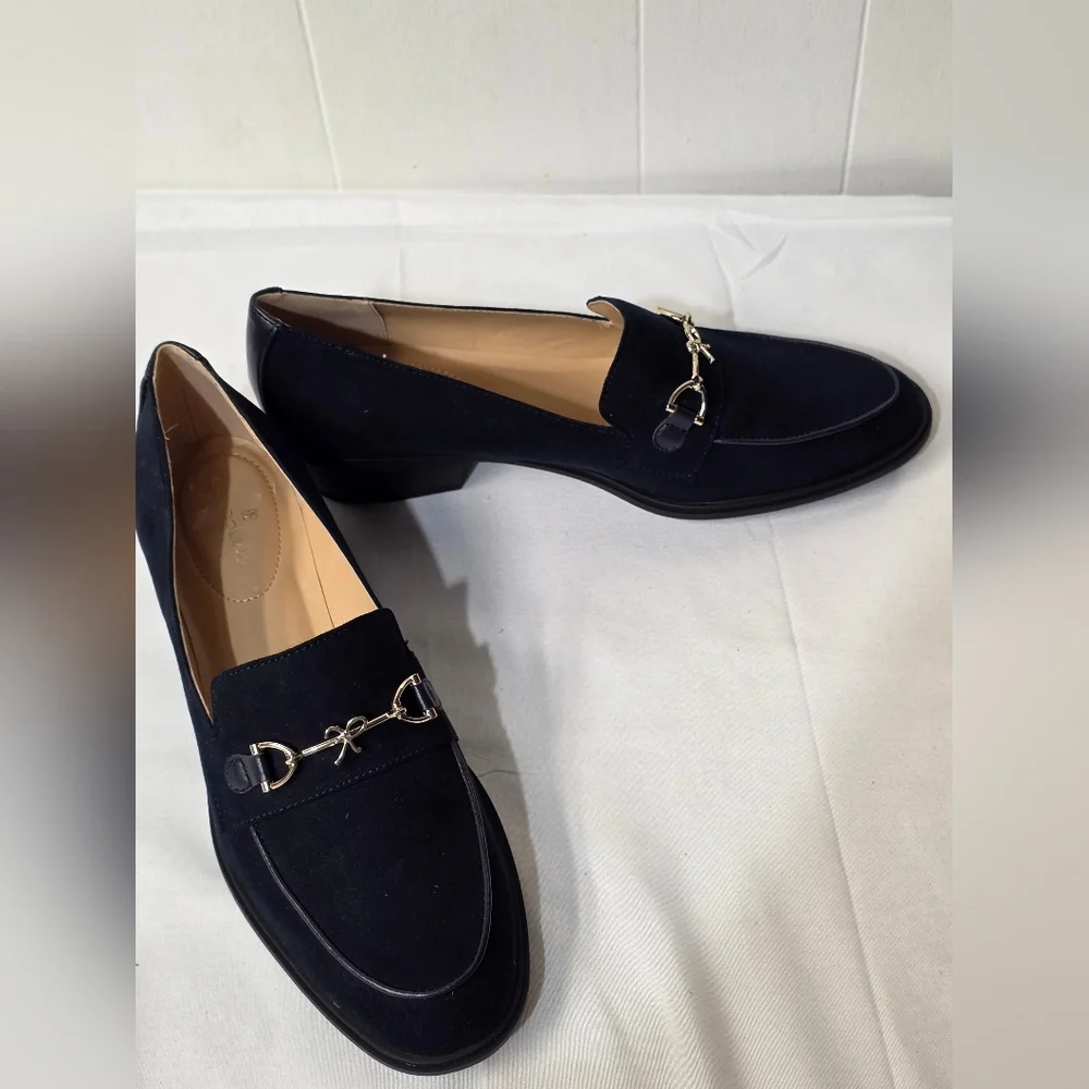 Bandolino Navy Rummie Bit Block Heel Loafers Womens Size 10